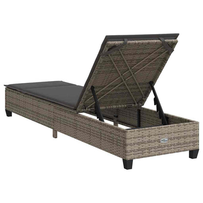 Sun lounger with cushions 55x200x25.5cm grey PE wicker