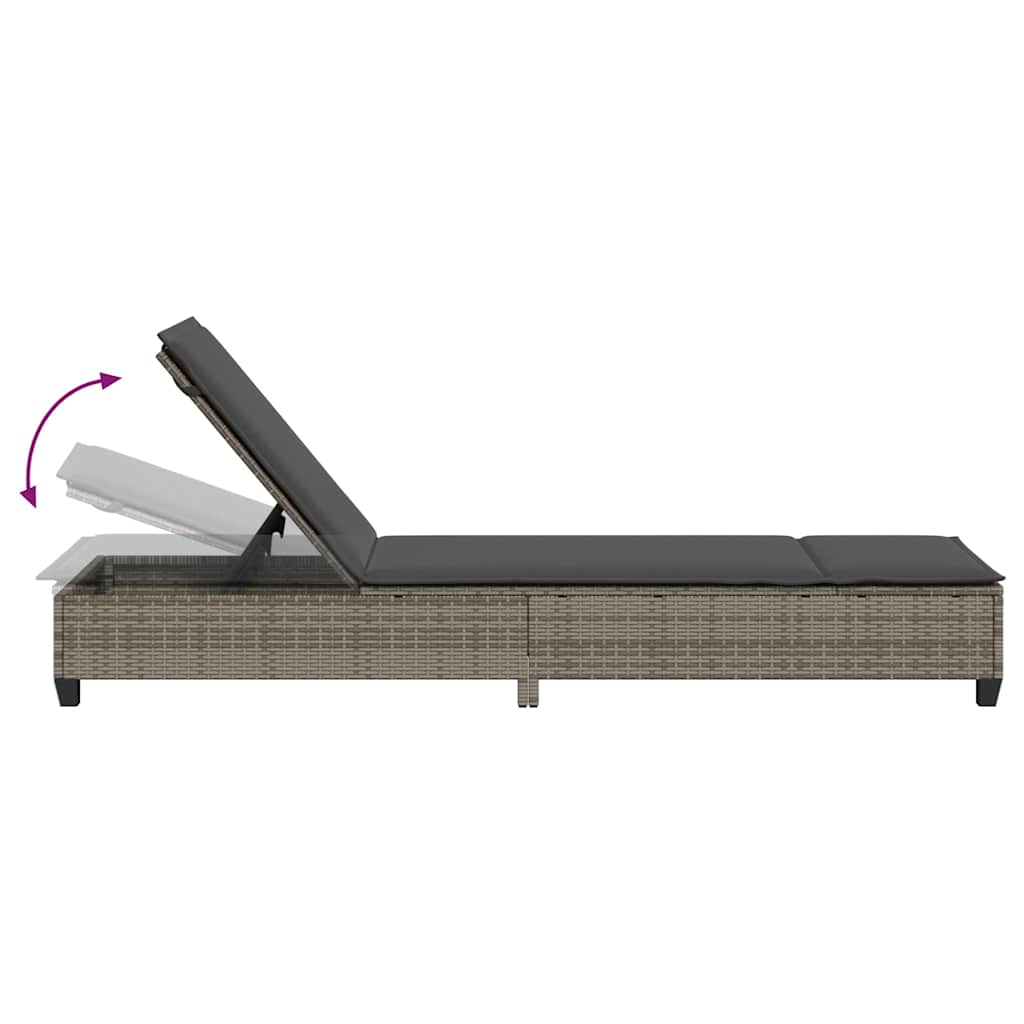 Sun lounger with cushions 55x200x25.5cm grey PE wicker