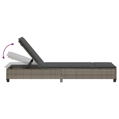 Sun lounger with cushions 55x200x25.5cm grey PE wicker