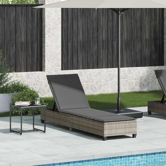Sun lounger with cushions 55x200x25.5cm grey PE wicker