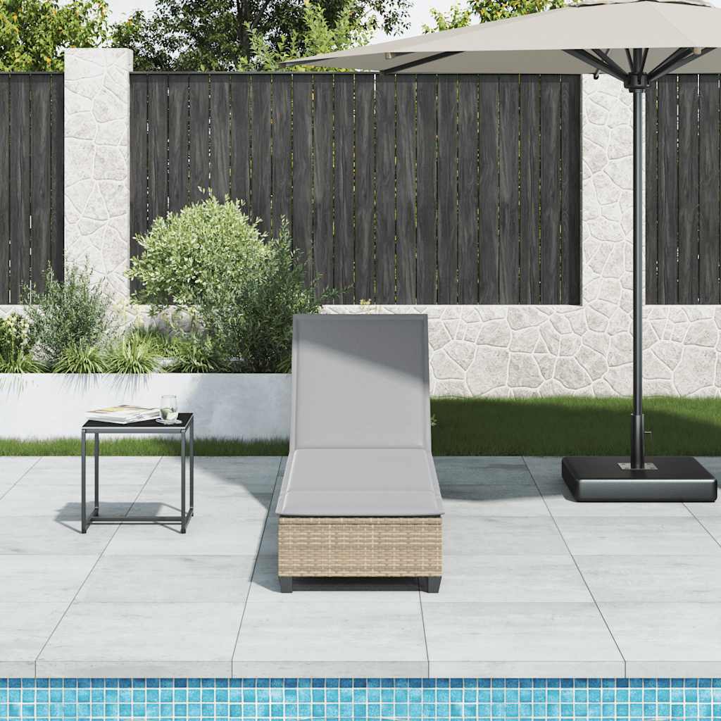 Sun lounger with cushions 55x200x25.5cm PE wicker beige