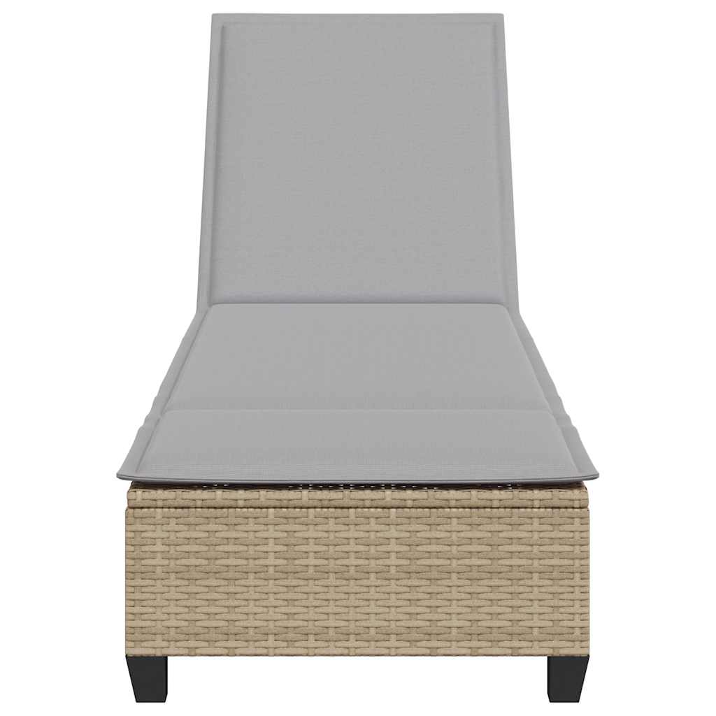 Sun lounger with cushions 55x200x25.5cm PE wicker beige