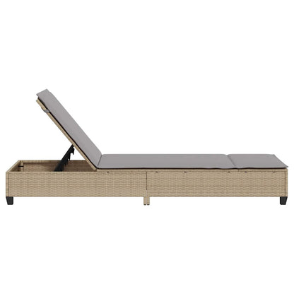 Sun lounger with cushions 55x200x25.5cm PE wicker beige