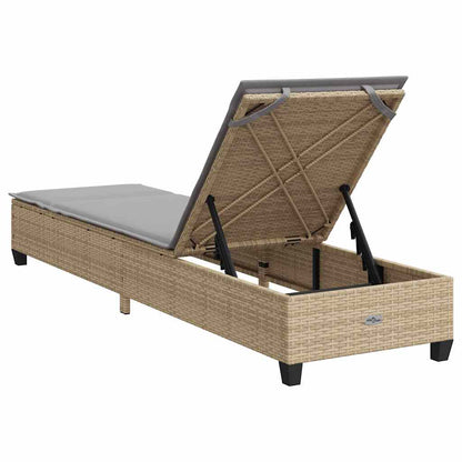 Sun lounger with cushions 55x200x25.5cm PE wicker beige