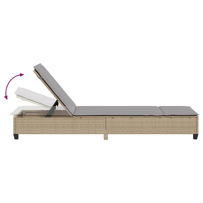 Sun lounger with cushions 55x200x25.5cm PE wicker beige