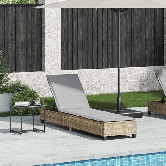 Sun lounger with cushions 55x200x25.5cm PE wicker beige