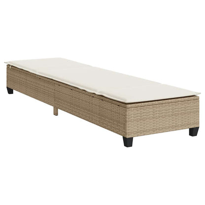 Sun lounger with cushions 55x200x25.5cm PE wicker beige