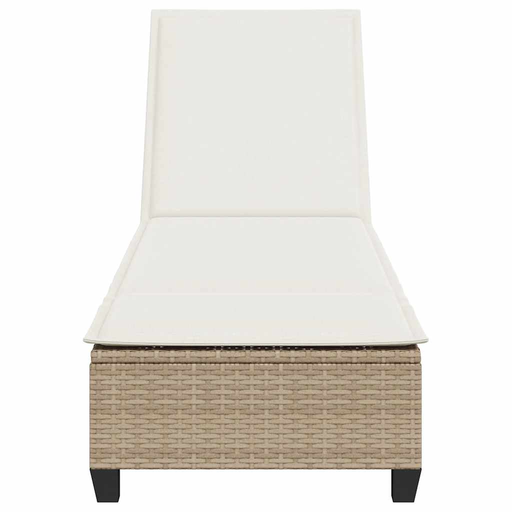 Sun lounger with cushions 55x200x25.5cm PE wicker beige