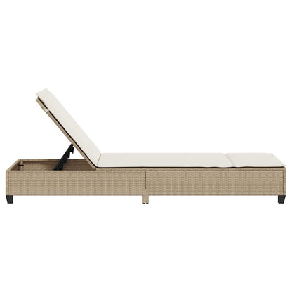 Sun lounger with cushions 55x200x25.5cm PE wicker beige