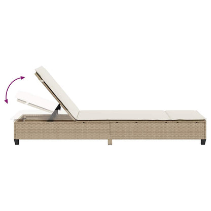 Sun lounger with cushions 55x200x25.5cm PE wicker beige