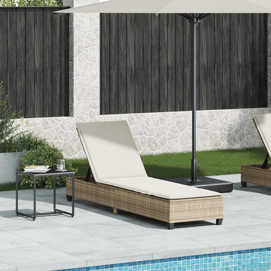 Sun lounger with cushions 55x200x25.5cm PE wicker beige