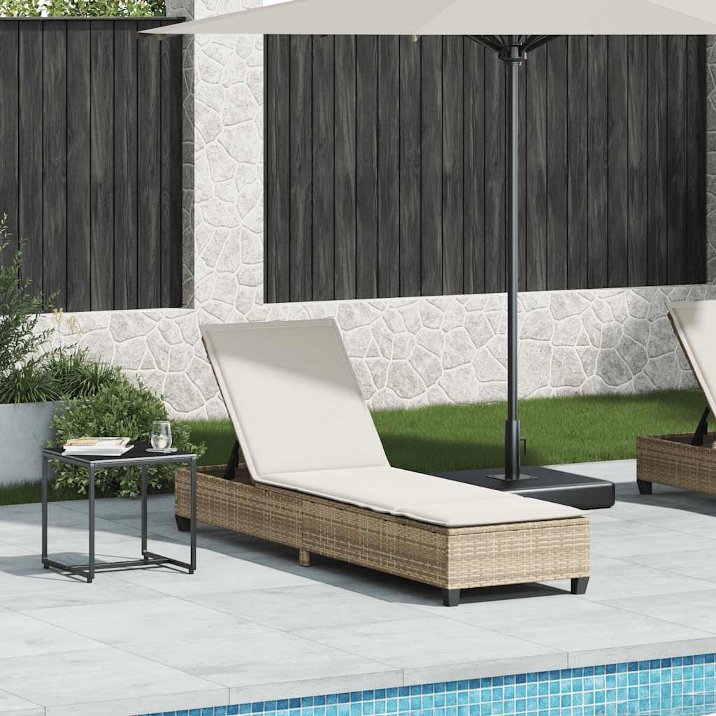 Sun lounger with cushions 55x200x25.5cm PE wicker beige