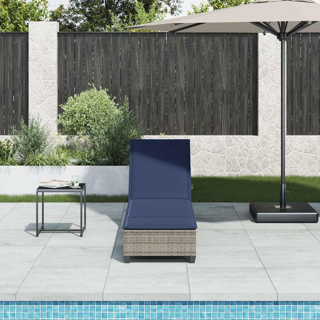 Sun lounger with cushions 55x200x25.5cm grey PE wicker