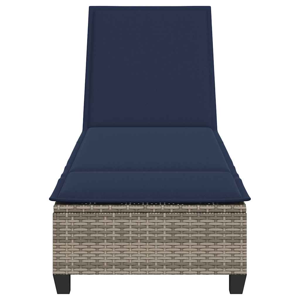 Sun lounger with cushions 55x200x25.5cm grey PE wicker
