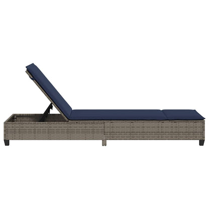 Sun lounger with cushions 55x200x25.5cm grey PE wicker