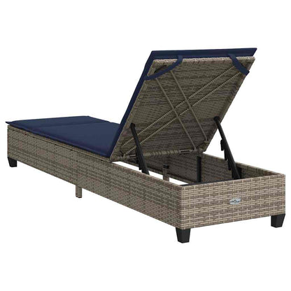 Sun lounger with cushions 55x200x25.5cm grey PE wicker