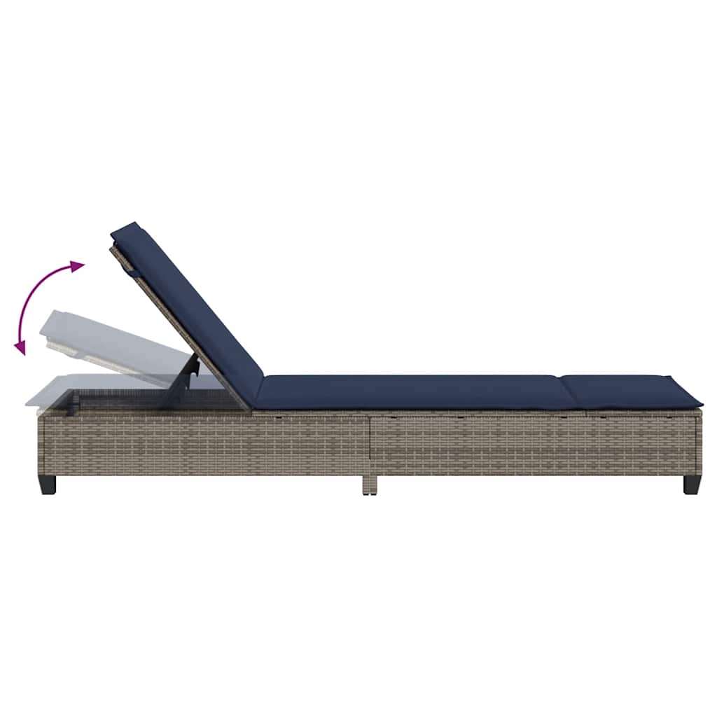 Sun lounger with cushions 55x200x25.5cm grey PE wicker