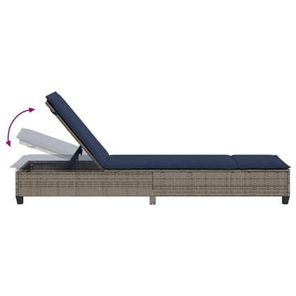 Sun lounger with cushions 55x200x25.5cm grey PE wicker