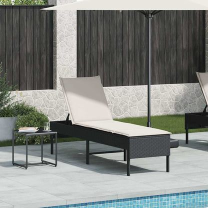 Sun lounger with cushion 55x200x44 cm black PE wicker