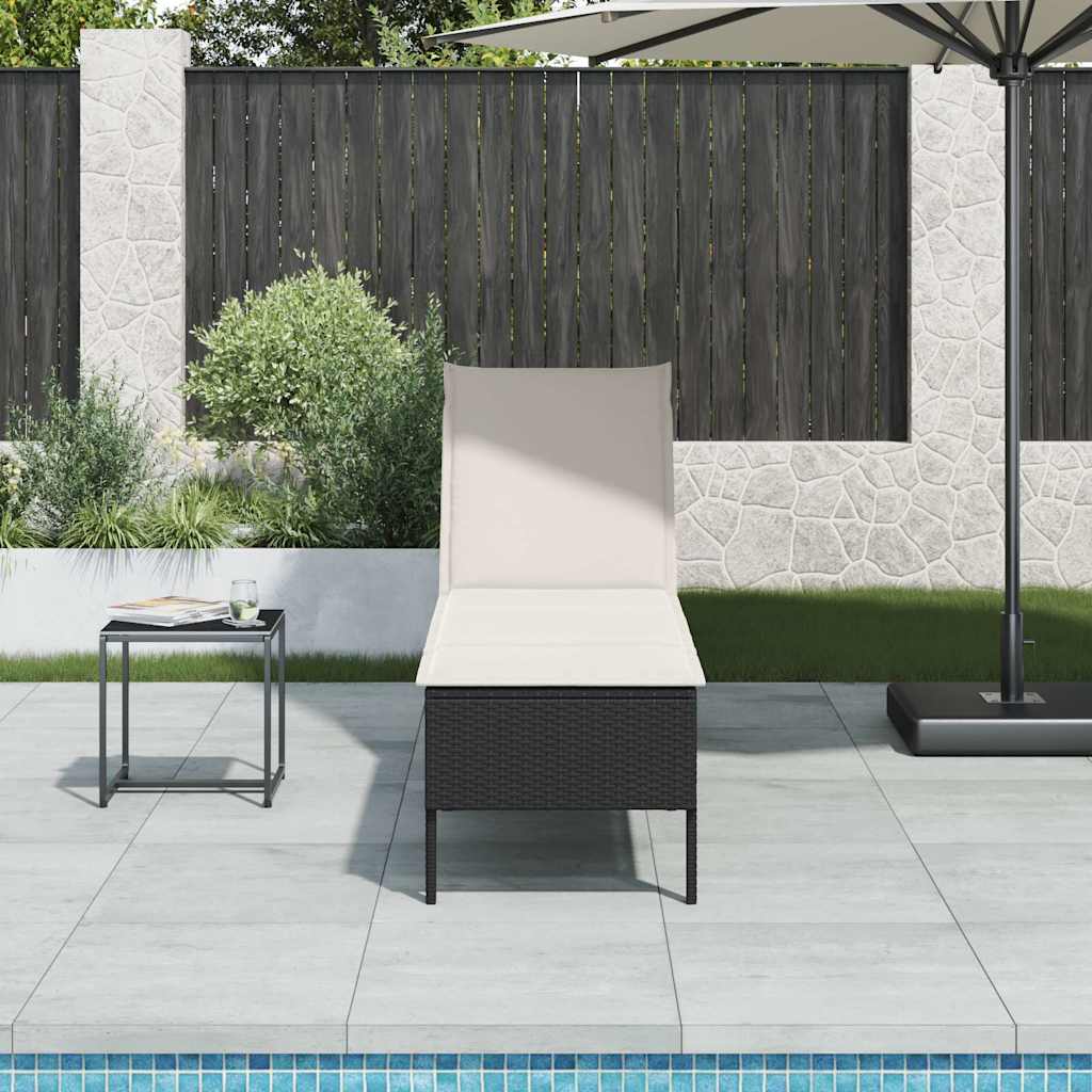 Sun lounger with cushion 55x200x44 cm black PE wicker
