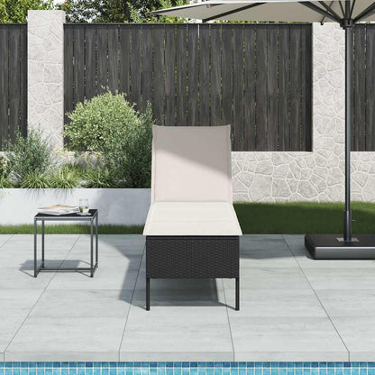 Sun lounger with cushion 55x200x44 cm black PE wicker