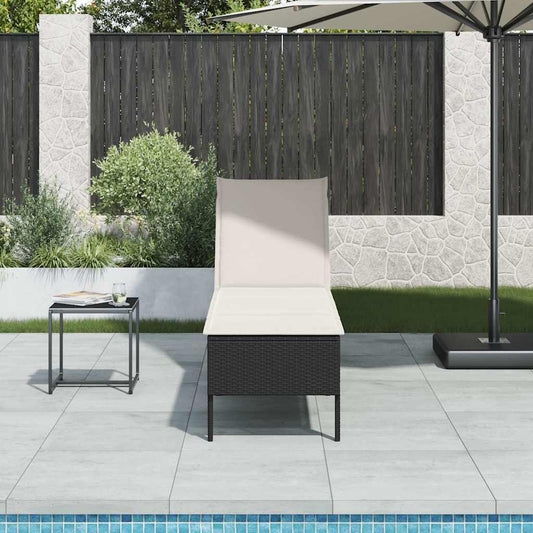 Sun lounger with cushion 55x200x44 cm black PE wicker
