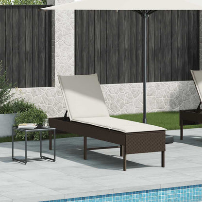 Sun lounger with cushion 55x200x44cm brown PE wicker