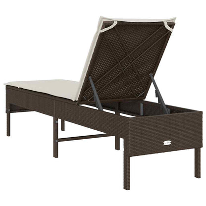 Sun lounger with cushion 55x200x44cm brown PE wicker