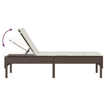 Sun lounger with cushion 55x200x44cm brown PE wicker