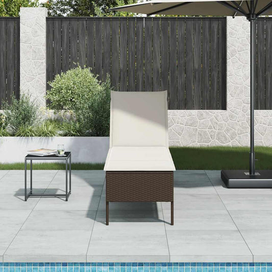 Sun lounger with cushion 55x200x44cm brown PE wicker