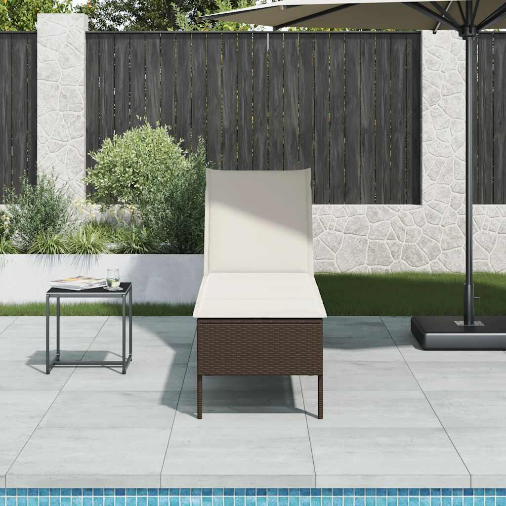 Sun lounger with cushion 55x200x44cm brown PE wicker