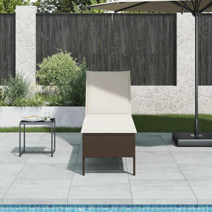 Sun lounger with cushion 55x200x44cm brown PE wicker