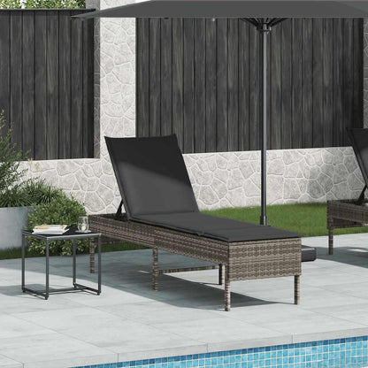 Sun lounger with cushion 55x200x44cm grey PE wicker