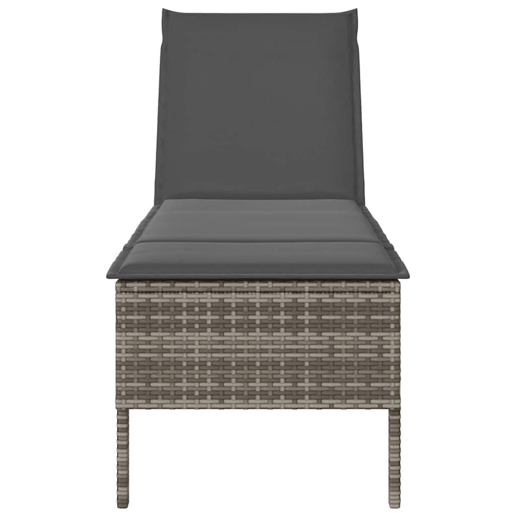 Sun lounger with cushion 55x200x44cm grey PE wicker