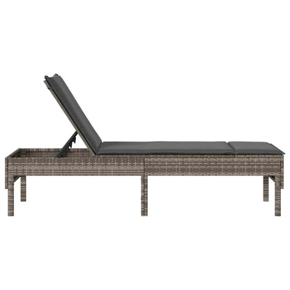 Sun lounger with cushion 55x200x44cm grey PE wicker