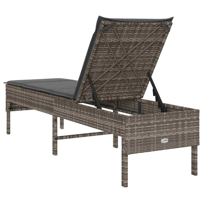 Sun lounger with cushion 55x200x44cm grey PE wicker