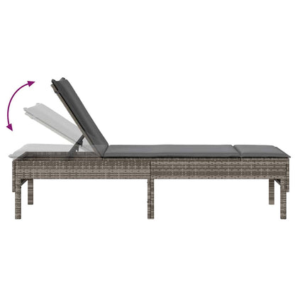 Sun lounger with cushion 55x200x44cm grey PE wicker