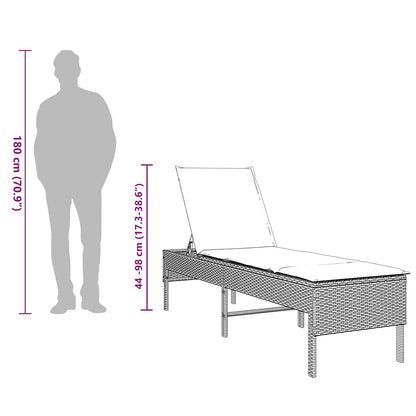 Sun lounger with cushion 55x200x44cm grey PE wicker