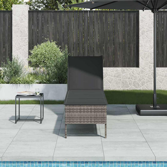 Sun lounger with cushion 55x200x44cm grey PE wicker