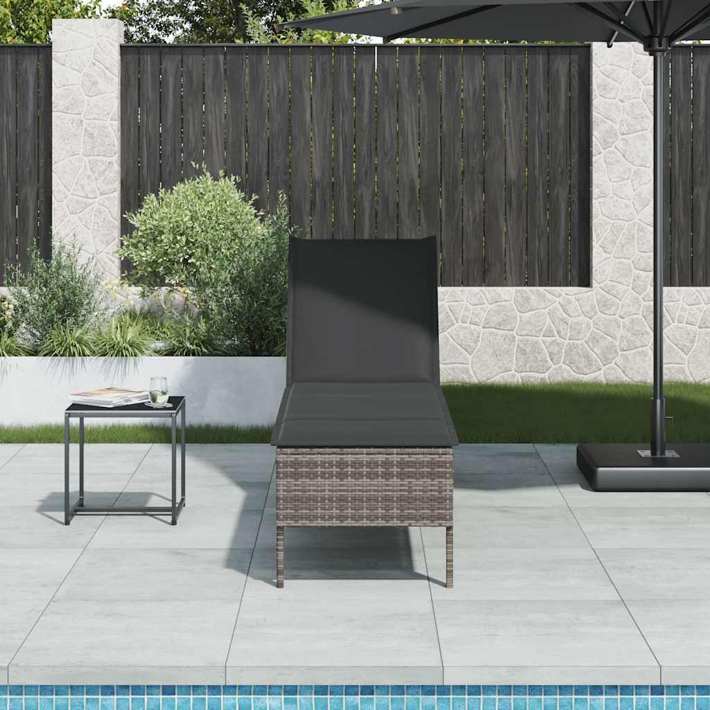 Sun lounger with cushion 55x200x44cm grey PE wicker