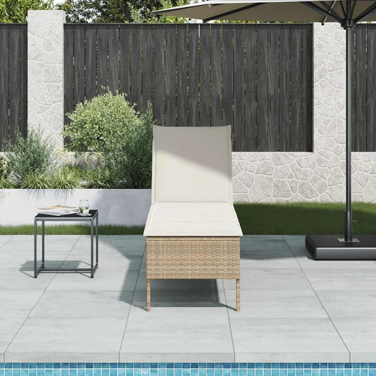 Espreguiçadeira com almofadão 55x200x44cm vime PE bege