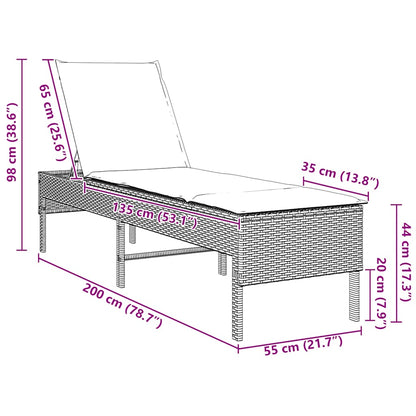 Espreguiçadeira almofadão 55x200x44cm vime PE cinzento-claro