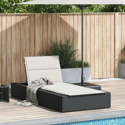 Black PE rattan floating sun lounger with cushion