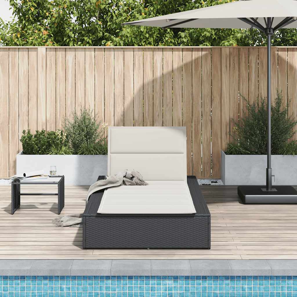Black PE rattan floating sun lounger with cushion
