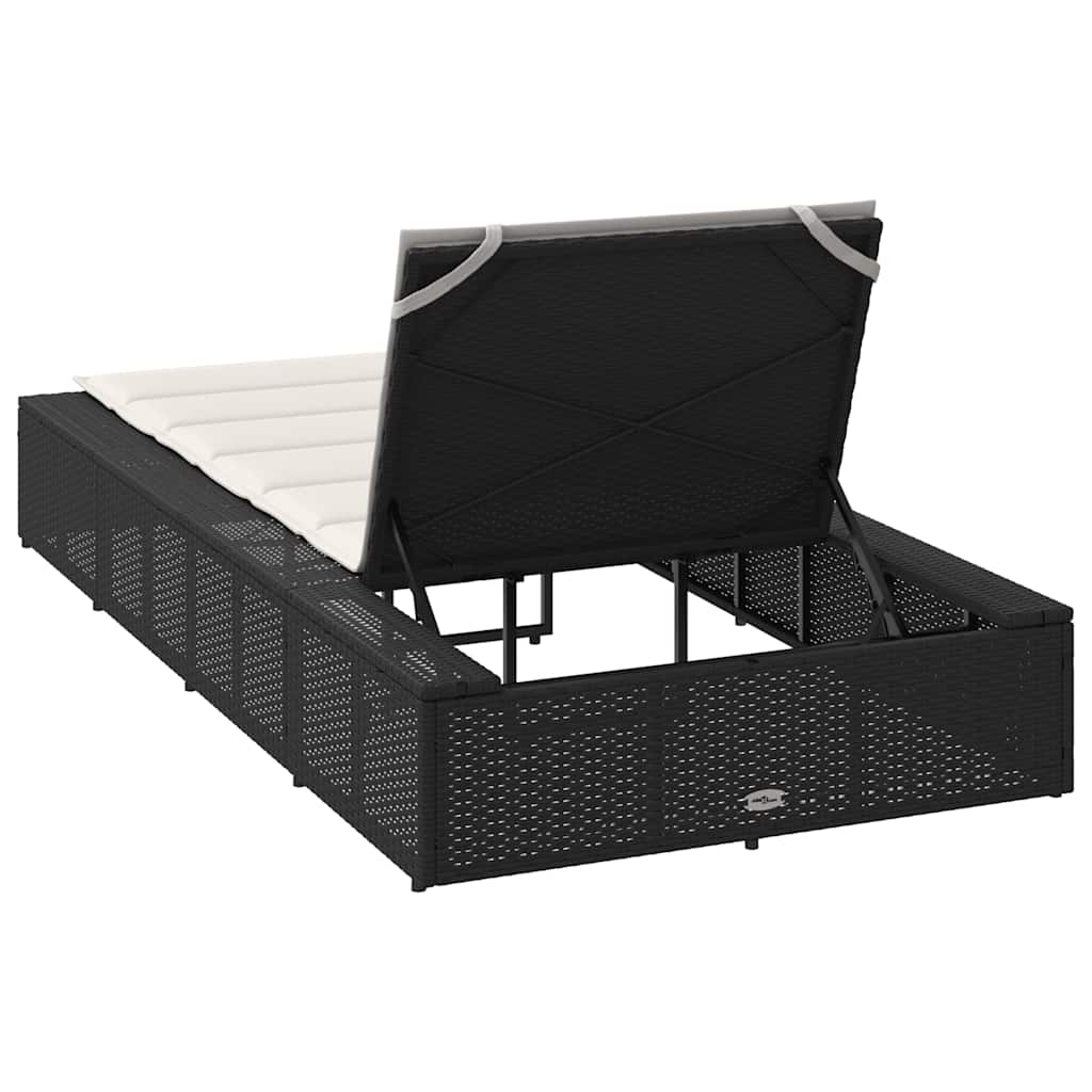 Black PE rattan floating sun lounger with cushion