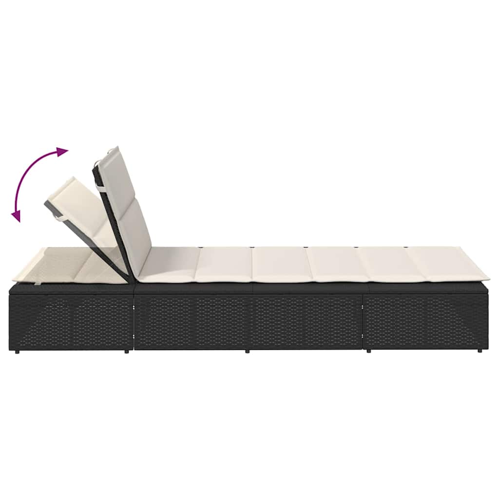 Black PE rattan floating sun lounger with cushion