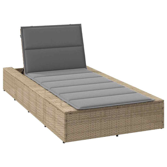Beige PE rattan floating sun lounger with cushion