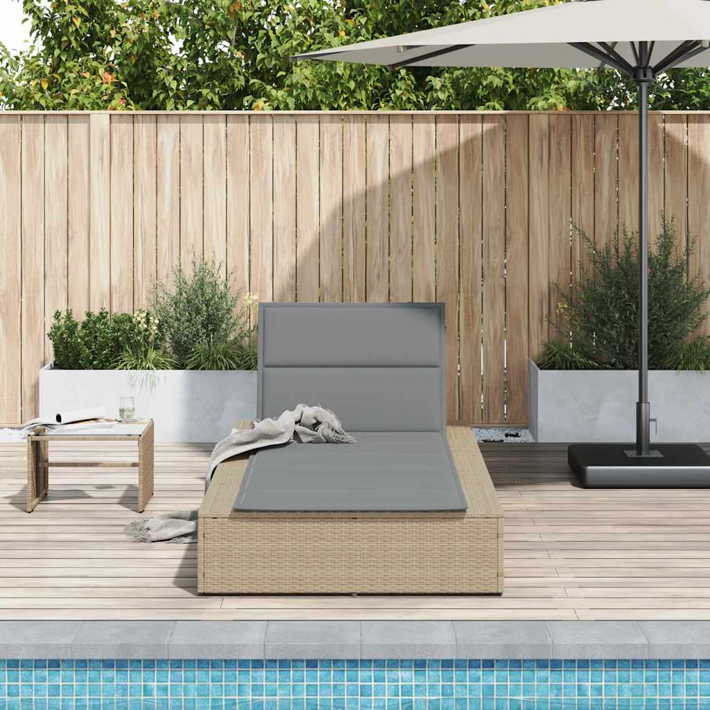 Beige PE rattan floating sun lounger with cushion