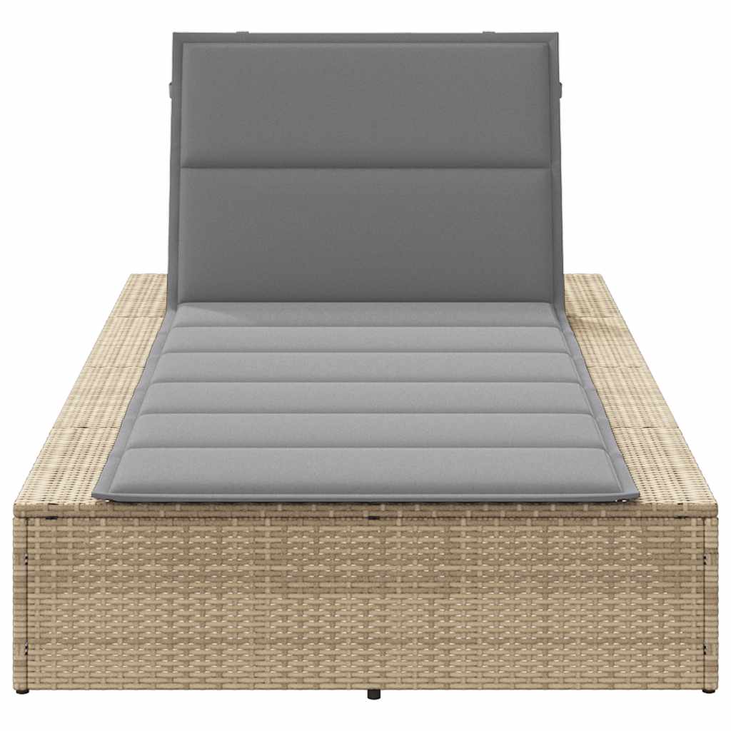 Beige PE rattan floating sun lounger with cushion