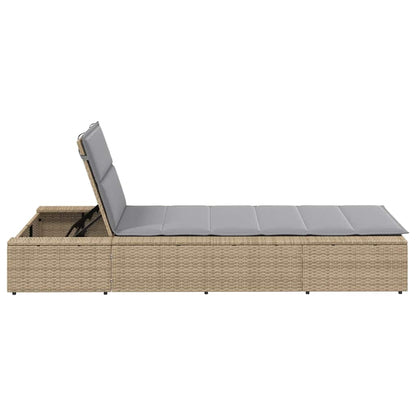 Beige PE rattan floating sun lounger with cushion